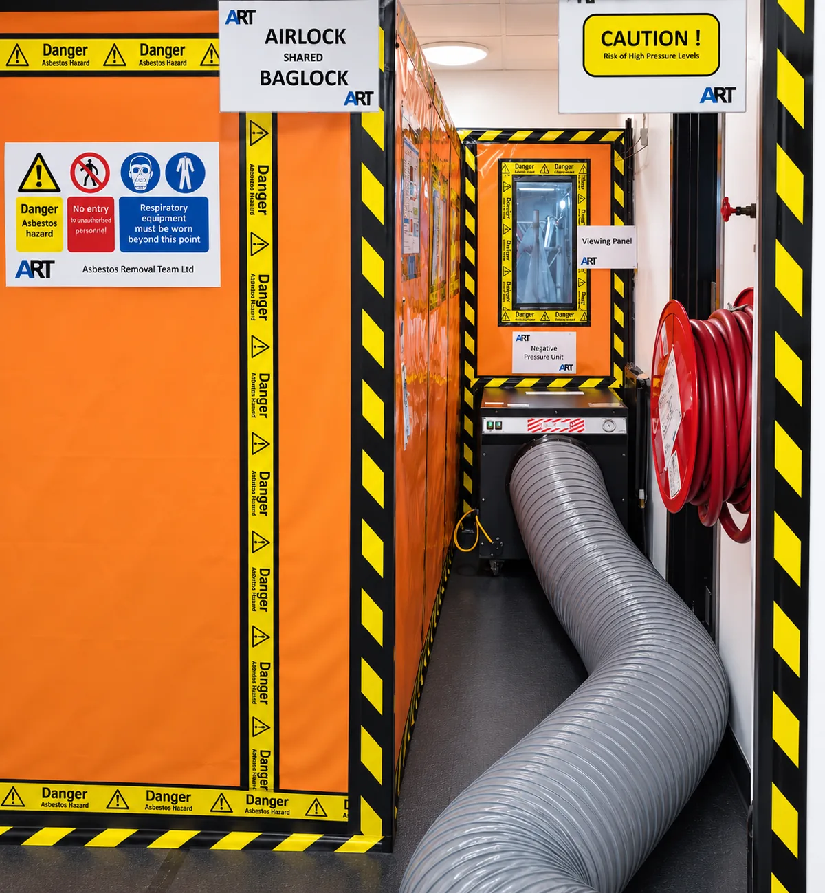Airlock and baglock unit in place for licensed asbestos removal Asbestos Removal Team Ltd Stockport