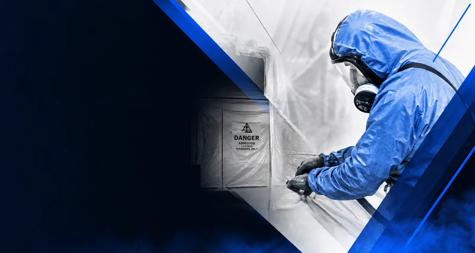 Licensed operative carrying out asbestos removal inside a sealed enclosure under negative pressure Asbestos Removal Team Ltd