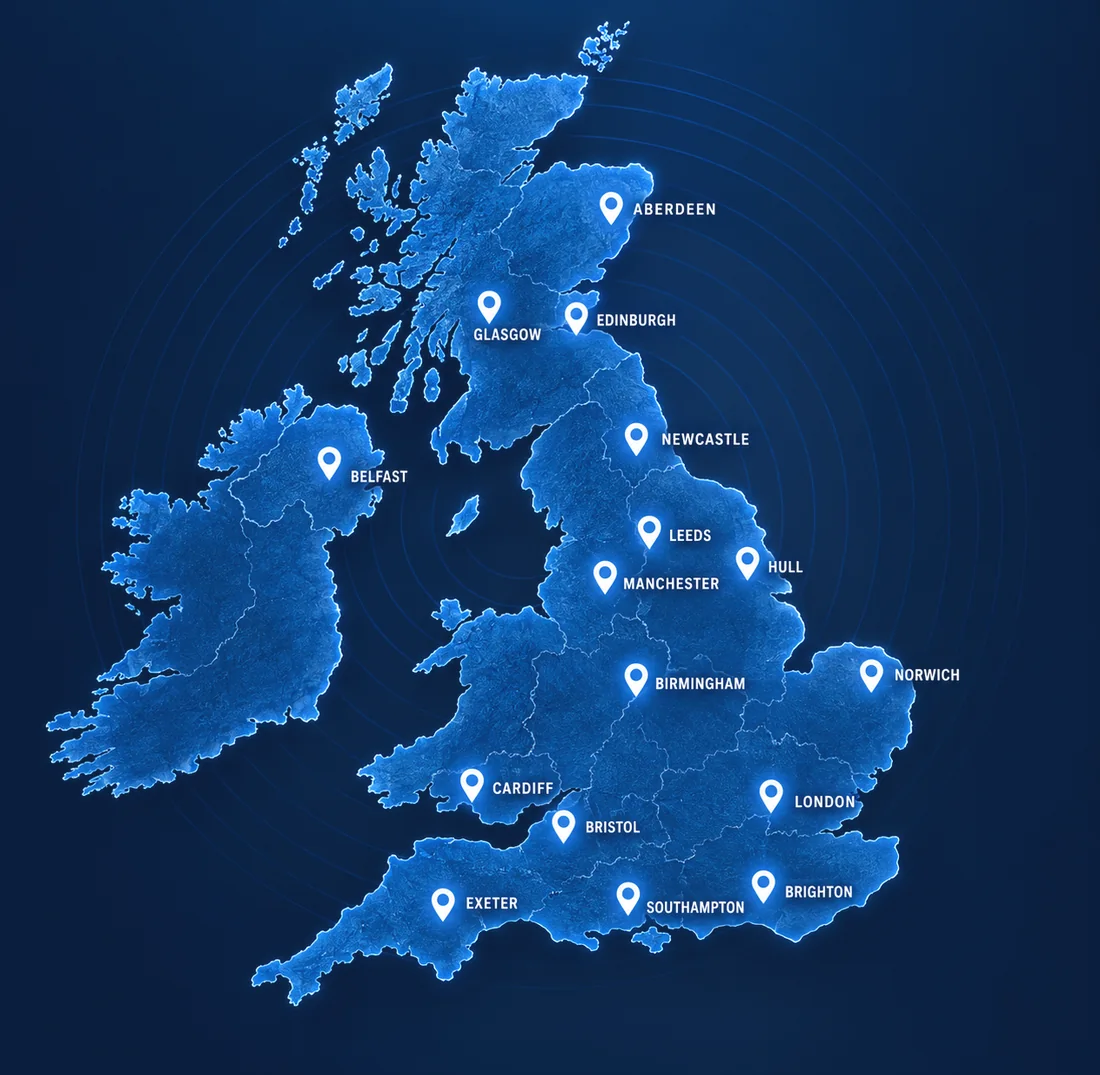 Map showing UK wide asbestos removal coverage Asbestos Removal Team Ltd